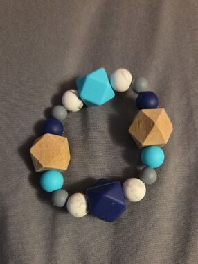 Baby Teething Bracelet - Blue Mix Silicone & Wood Beads